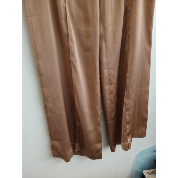 Express 14R Satin Wide Leg High Rise Brown Pants Luxe Glam Evening Trousers - Picture 2 of 9